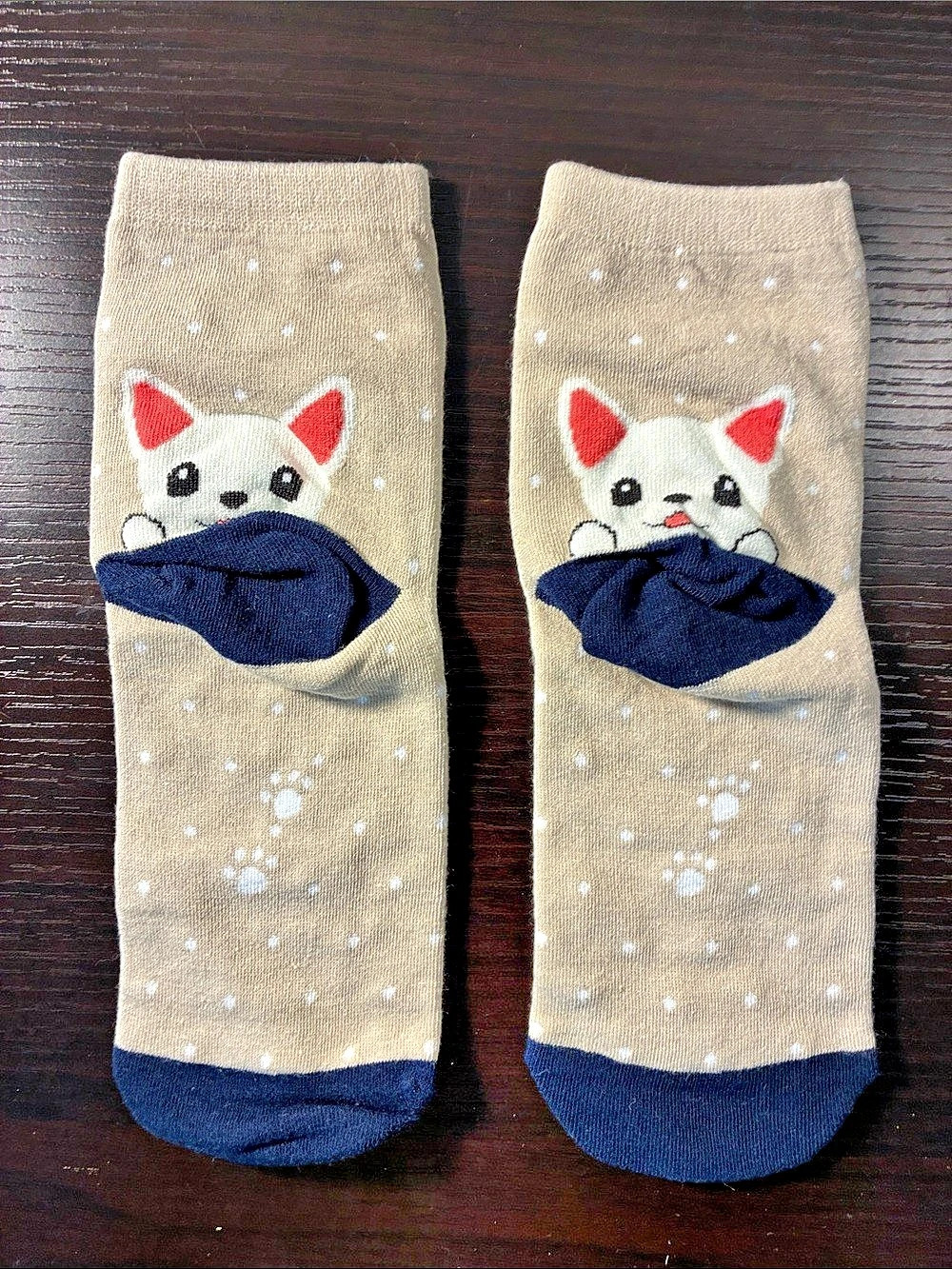 Frenchie dog Print Socks Beige & Blue NWT